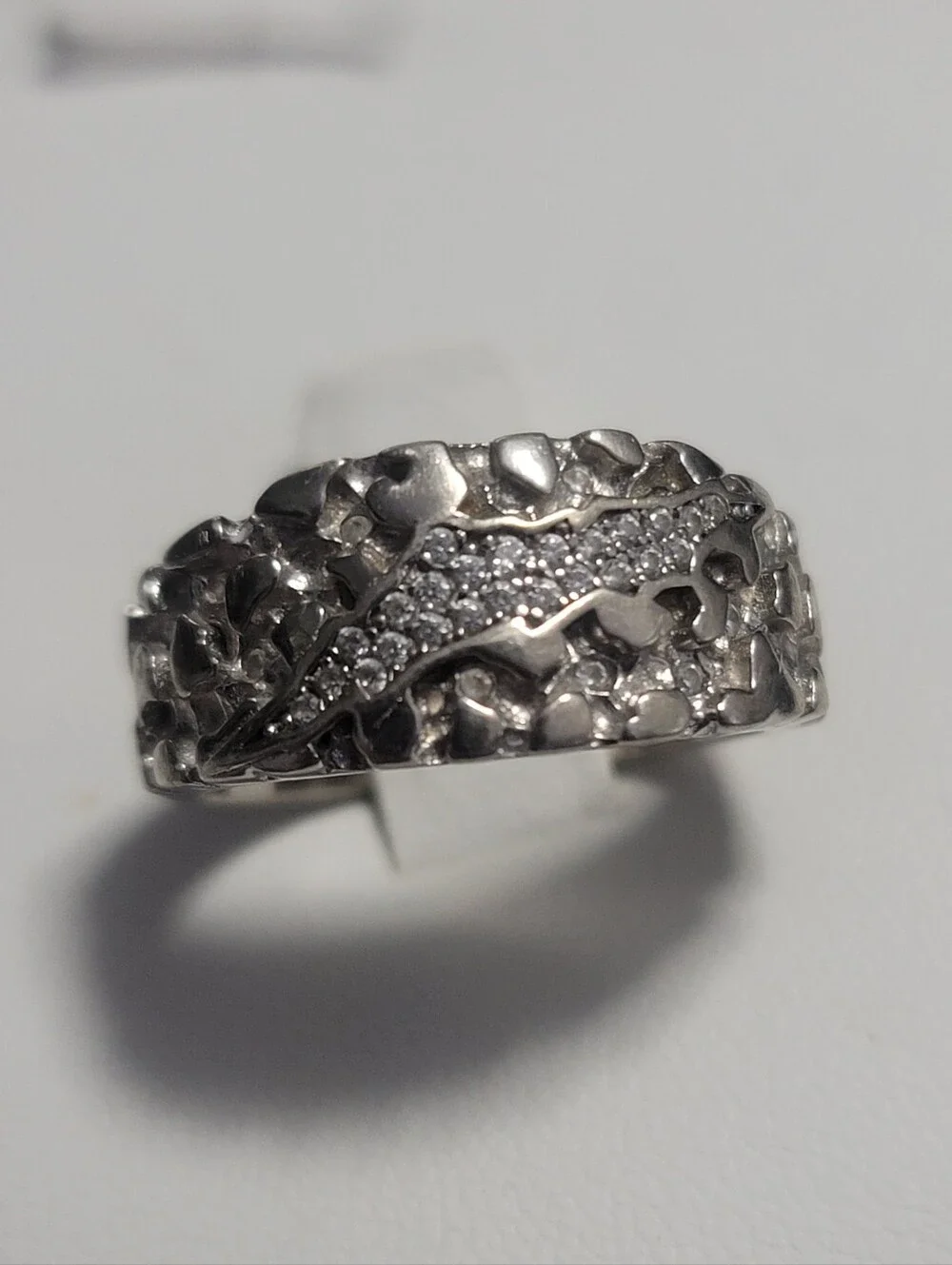 925 Sterling Silver Moissanite Claw Mark Nugget Ring Sz 8